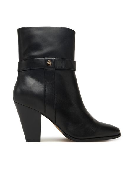 Tommy Hilfiger Botki Th T-Strap Leather Pointy Bootie FW0FW08984 Czarny. Czarne botki damskie Tommy Hilfiger, ze skóry, bez obcasa, na słupku, bez zapięcia. Za 589.99 zł.