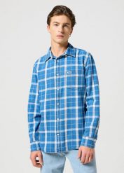 WRANGLER MĘSKA KOSZULA 1 PKT SHIRT BLUE INDIGO 112357249 W5X2013868. Niebieskie koszule męskie Wrangler, m, bez wzorów, bez kołnierzyka, bez ramiączek. Za 179.99 zł.