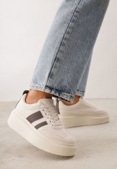 Beżowo-Brązowe Sneakersy Klasyczne Tenisówki na Grubej Podeszwie z Koturnem Adessia. Brązowe trampki i tenisówki damskie Renee, bez wzorów, z jeansu. Za 119.99 zł.