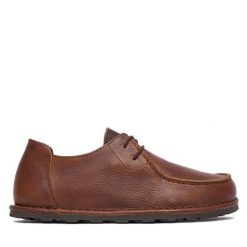 Półbuty Birkenstock. Brązowe półbuty damskie Birkenstock, bez wzorów, bez obcasa, na płaskiej podeszwie. Za 719.99 zł.