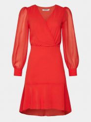 NAF NAF Sukienka koktajlowa YHNR19 Czerwony Regular Fit. Czerwone sukienki damskie Naf Naf, bez wzorów, z syntetyku, wizytowe, bez kołnierzyka, bez ramiączek. Za 189.99 zł.