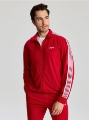 Rozpinana bluza sportowa bomberka - czerwony. Czerwone bluzy sportowe męskie Sinsay, bez wzorów, sportowe, bez kołnierzyka, bez ramiączek. Za 59.99 zł.