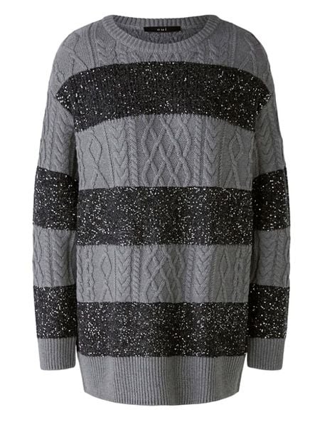 Oui Sweter w kolorze szaro-srebrnym rozmiar: 38. Szare swetry klasyczne damskie Oui, z bawełny, bez kołnierzyka. Za 166.10 zł.