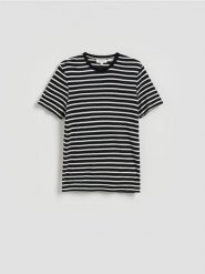 T-shirt regular z lnem - czarny. Czarne t-shirty męskie Reserved, l, bez wzorów, z dzianiny, bez kołnierzyka. Za 159.99 zł.