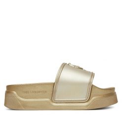 Klapki KARL LAGERFELD. Żółte klapki damskie Karl Lagerfeld, bez wzorów, bez obcasa. Za 319.99 zł.