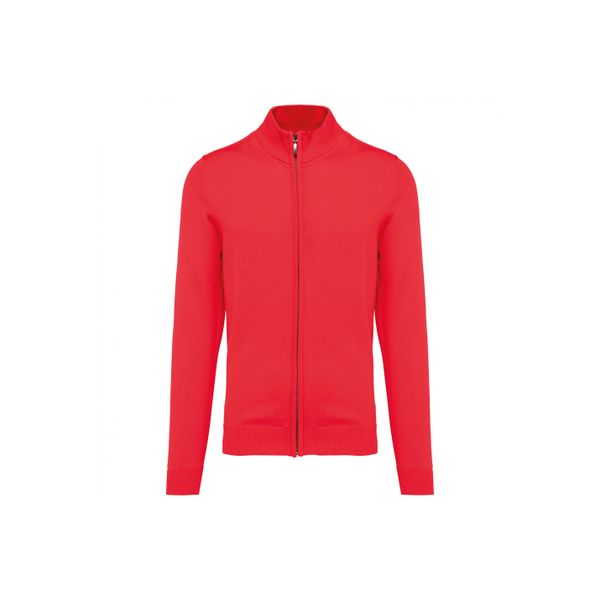 Kardigan zapinany na zamek Kariban. Czerwone kardigany męskie KARIBAN, m, bez wzorów, eleganckie, bez kołnierzyka. W wyprzedaży za 153.50 zł.