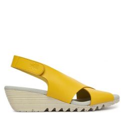 Sandały Fly London. Żółte sandały damskie Fly London, bez wzorów, bez obcasa, na koturnie. Za 420.99 zł.