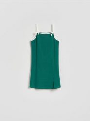 Bawełniana sukienka - ciemnozielony. Zielone sukienki dziewczęce Reserved, bez wzorów, z bawełny, bez ramiączek. Za 49.99 zł.