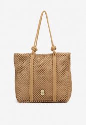 Ciemnobeżowa Torebka Typu Shopper z Plecionki Reviane. Brązowe shopper bag damskie Renee, bez wzorów, bez dodatków. Za 74.99 zł.