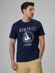4F T-shirt regular z nadrukiem męski - granatowy XXL. Niebieskie t-shirty męskie 4f, m, bez wzorów, z bawełny, bez kołnierzyka. Za 69.99 zł.