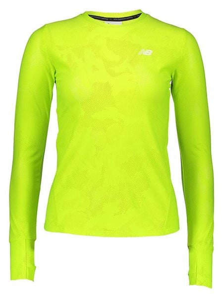 New Balance Koszulka "Q Speed" w kolorze żółtym do biegania rozmiar: M. Żółte bluzki sportowe damskie New Balance, m, bez wzorów, z materiału, bez ramiączek. Za 179.22 zł.