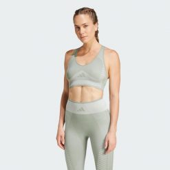 Biustonosz AEROKNIT Training Light Support. Szare biustonosze sportowe damskie Adidas, bez wzorów. W wyprzedaży za 114.50 zł.