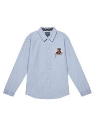 Guess Koszula L4BH02 W9CL0 Niebieski Regular Fit. Niebieskie koszule chłopięce Guess, z aplikacjami, z bawełny, bez kołnierzyka, bez ramiączek. Za 169.99 zł.