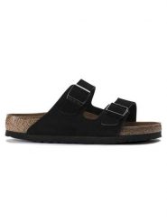 Birkenstock Skórzane klapki "Arizona SFB" w kolorze czarnym rozmiar: 40. Czarne klapki damskie Birkenstock, bez wzorów, ze skóry, bez obcasa. Za 426.06 zł.