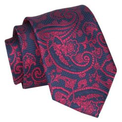 Krawat - ALTIES - Granatowo-Czerwony, Wzór. Czerwone krawaty i muchy męskie Alties, bez wzorów, z tkaniny, eleganckie. Za 49.00 zł.