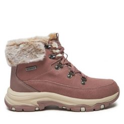 Botki Skechers. Czerwone botki damskie Skechers, bez obcasa, na płaskiej podeszwie, bez zapięcia. Za 379.99 zł.