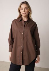 Brązowa Bawełniana Koszula Oversize z Biżuteryjnymi Guzikami Adrearina. Brązowe koszule damskie Born2be, l, bez wzorów, z bawełny, casualowe, bez kołnierzyka, bez ramiączek. Za 169.99 zł.