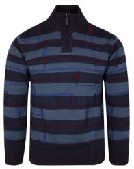 Sweter Wełniany Niebiesko-Granatowy w Paski TROYER z Wysokim Dekoltem na Zamek, Ciepły -TRIKKO. Czerwone kardigany męskie Trikko, m, bez wzorów, z wełny, eleganckie, bez kołnierzyka. Za 285.00 zł.