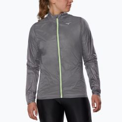 Kurtka do biegania damska Mizuno Aero. Szare kurtki damskie Mizuno, s, bez wzorów, z nylonu, bez kaptura. Za 209.99 zł.