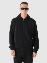 4F Bluza dresowa rozpinana z kapturem męska - czarna L. Czarne bluzy sportowe męskie 4f, bez wzorów, z bawełny, klasyczne, bez kołnierzyka, bez ramiączek. W wyprzedaży za 89.99 zł.