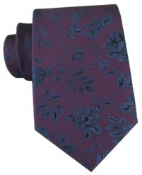 Bordowo-Śliwkowy Krawat w Granatowy Wzór Kwiatowy - Chattier. Czerwone krawaty i muchy męskie Chattier, bez wzorów, z tkaniny, eleganckie. Za 55.00 zł.