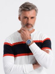 Sweter męski - biały V5. Białe swetry męskie Ombre Clothing, m, bez wzorów, z bawełny, bez kołnierzyka. W wyprzedaży za 29.99 zł.