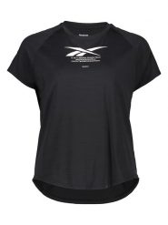 Reebok Koszulka w kolorze czarnym do biegania rozmiar: M. Czarne bluzki sportowe damskie Reebok, m, bez wzorów, z materiału, bez ramiączek. Za 59.45 zł.