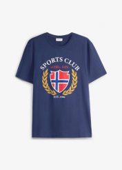 T-shirt z czystej bawełny organicznej. Niebieskie t-shirty męskie bonprix, m, bez wzorów, z bawełny, bez kołnierzyka. Za 27.99 zł.