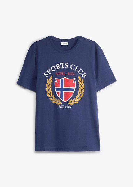 T-shirt z czystej bawełny organicznej. Niebieskie t-shirty męskie bonprix, m, bez wzorów, z bawełny, bez kołnierzyka. Za 27.99 zł.