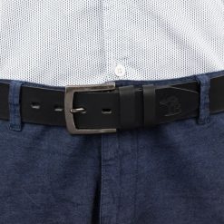 Skórzany licowy pasek męski czarny szeroki premium Beltimore E14 : Kolory - czarny, Rozmiar pasków - r.135-150 cm. Czarne paski męskie bez wzorów. Za 67.99 zł.