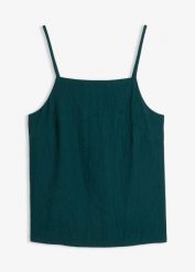 Top z plisowanej mieszanki wiskozy. Zielone topy damskie bonprix, bez wzorów, z wiskozy, bez kołnierzyka. Za 32.99 zł.