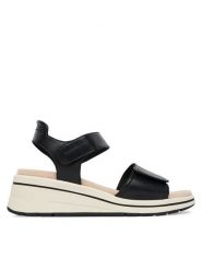 Caprice Sandały 9-28305-46 Czarny. Czarne sandały damskie Caprice, bez wzorów, ze skóry, bez obcasa, na koturnie. Za 228.99 zł.