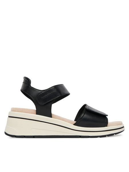 Caprice Sandały 9-28305-46 Czarny. Czarne sandały damskie Caprice, bez wzorów, ze skóry, bez obcasa, na koturnie. Za 228.99 zł.