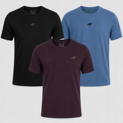 KOMPLET KOSZULEK MĘSKICH 4F ZESTAW T-SHIRT 3PAK. T-shirty męskie 4f, l, bez wzorów, z bawełny, bez kołnierzyka. Za 182.97 zł.