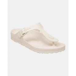 Klapki Birkenstock Gizeh Eva Damskie. Białe klapki damskie Birkenstock, bez wzorów, z materiału, bez obcasa. Za 242.05 zł.
