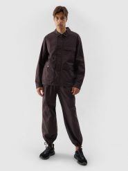 4F Spodnie casual z szerokimi nogawkami męskie - brązowe M. Brązowe spodnie dresowe męskie 4f, bez wzorów, z bawełny. W wyprzedaży za 49.99 zł.