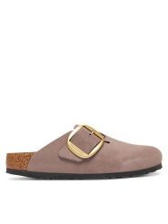 Birkenstock Klapki Boston Big Buckle 1030544 Beżowy. Brązowe klapki damskie Birkenstock, bez wzorów, z nubiku, bez obcasa. Za 769.99 zł.
