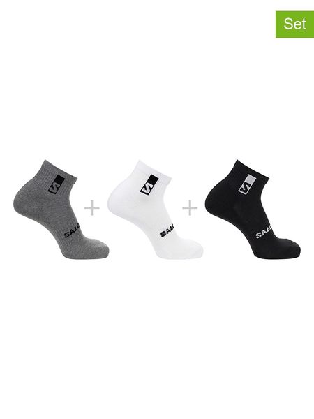 SALOMON Skarpety funkcyjne (3 pary) "Everyday Ankle" w kolorze szaro-biało-czarnym rozmiar: 36-38. Białe skarpetki męskie Salomon, bez wzorów, prążkowane. Za 28.31 zł.