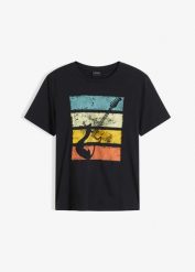 T-shirt z czystej bawełny organicznej. Czarne t-shirty męskie bonprix, m, bez wzorów, z bawełny, bez kołnierzyka. Za 64.99 zł.