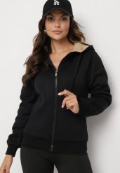 Czarna Rozpinana Bluza z Bawełną i Kontrastowym Kapturem Arkiara. Czarne bluzy z kapturem damskie Born2be, l, z bawełny. Za 84.99 zł.
