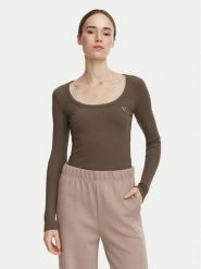 Guess Bluzka V4BP07 K8RT2 Khaki Slim Fit. Brązowe bluzki damskie Guess, l, z aplikacjami, z wiskozy, bez ramiączek. Za 194.99 zł.