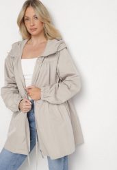 Beżowa Kurtka Parka Ściągana w Pasie Troczkami Nevishia. Brązowe kurtki damskie Born2be, l, bez wzorów, z jeansu. Za 119.99 zł.