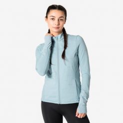 Bluza do biegania damska Kiprun Warm ocieplana. Niebieskie bluzy z kapturem damskie KIPRUN, na zimę, l, z materiału. Za 199.99 zł.
