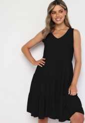 Czarna Rozkloszowana Sukienka z Bawełny na Ramiączkach Zasea. Czarne sukienki damskie Born2be, na co dzień, l, bez wzorów, z bawełny, eleganckie, bez kołnierzyka, bez ramiączek, midi, rozkloszowane. W wyprzedaży za 39.99 zł.
