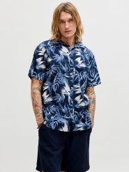 Jack & Jones Koszula "Honolulu" w kolorze granatowym rozmiar: L. Niebieskie koszule męskie Jack & Jones, l, bez wzorów, z bawełny, bez kołnierzyka, bez ramiączek. Za 78.84 zł.