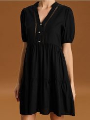 Sukienka mini - czarny. Czarne sukienki damskie Sinsay, l, bez wzorów, z materiału, bez kołnierzyka, bez ramiączek, mini. Za 49.99 zł.