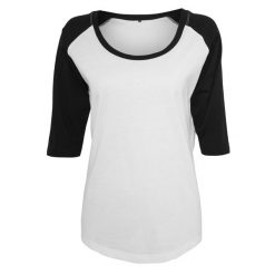 Damska Koszulka Kontrastowa 3/4 Długości Raglan. Białe bluzki damskie BUILD YOUR BRAND, xl, bez wzorów, sportowe, bez kołnierzyka, bez ramiączek. Za 59.99 zł.