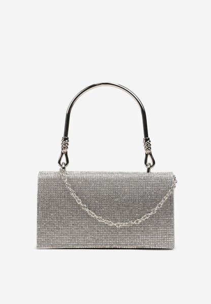 Srebrna Mała Torebka w Cyrkonie z Rączką i Łańcuszkiem Haloa. Szare torebki klasyczne damskie Renee, bez wzorów, małe, bez dodatków. Za 109.99 zł.