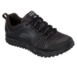 Buty trekkingowe męskie, Skechers Escape Plan. Czarne buty trekkingowe męskie Skechers, na lato, z materiału, przed kostkę, bez zapięcia, trekkingowe. Za 349.99 zł.