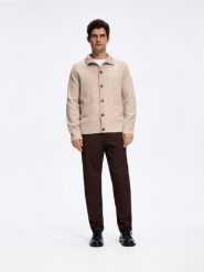 Sweter z domieszką wełny - beżowy. Brązowe kardigany męskie Reserved, l, bez wzorów, z dzianiny, bez kołnierzyka. Za 149.99 zł.
